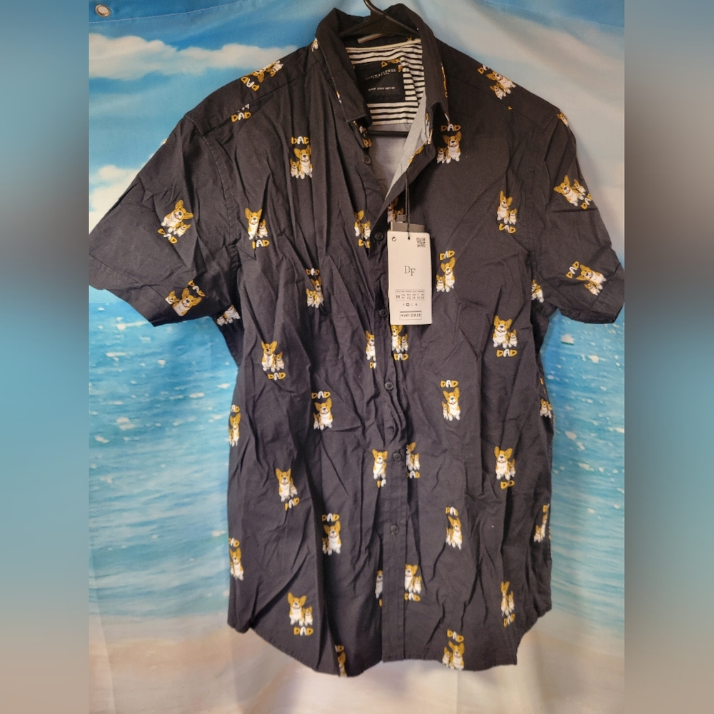 Denim & Flower NWT Mens Dog Dad Short Sleeve Button Down Shirt Size Medium